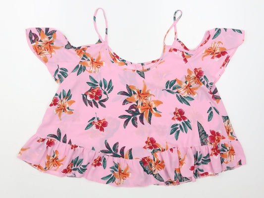 Atmosphere Womens Pink Floral Polyester Basic Blouse Size 14 Scoop Neck