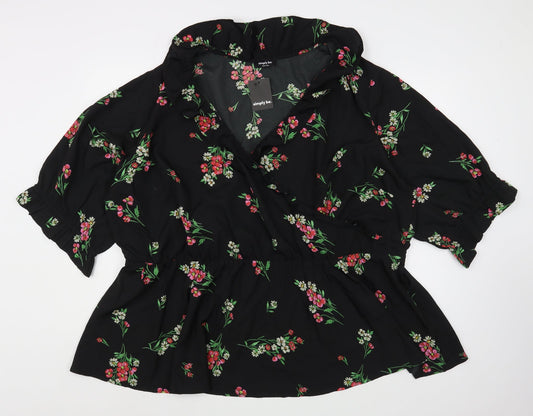 Additional front view of Simply Be women’s black floral polyester wrap dress, size UK 8, v-neck pullover