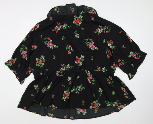 Simply Be Womens Black Floral Polyester Wrap Dress Size 8 V-Neck Pullover