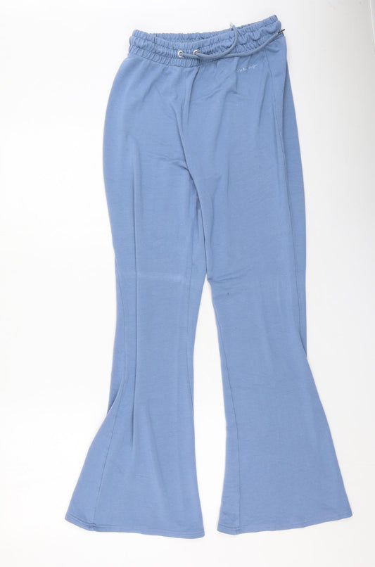 Additional front view of Boux Avenue women’s blue viscose jogger trousers, size UK 12, 33-inch leg regular