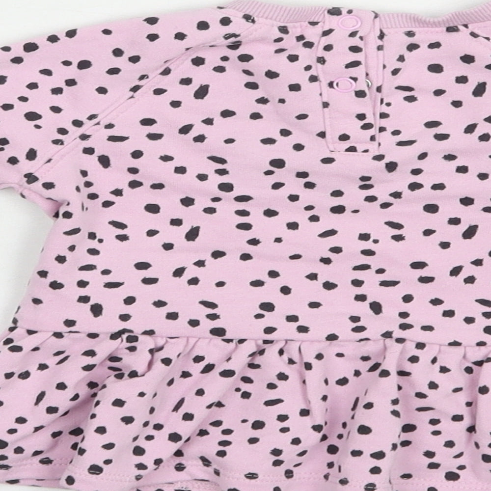 Dunnes Stores Baby Pink Animal Print Cotton Pullover Jumper Size 9-12 Months Snap - Love