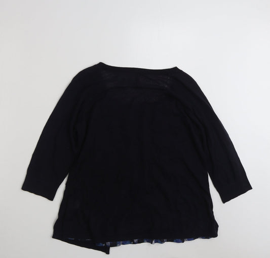 Kaliko Womens Blue Square Neck Geometric Cotton Pullover Jumper Size 12