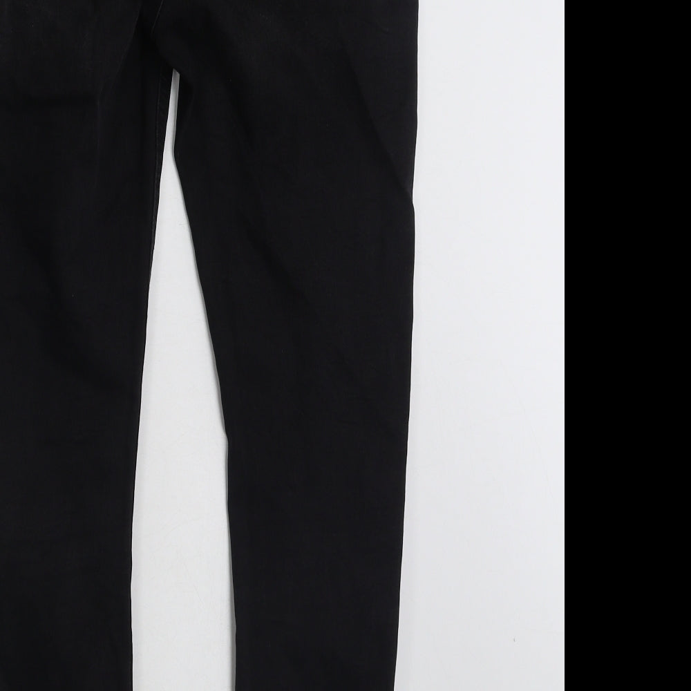 Brand and care label for Denim & Co. women’s black cotton skinny jeans, size UK 10, 28-inch leg slim zip
