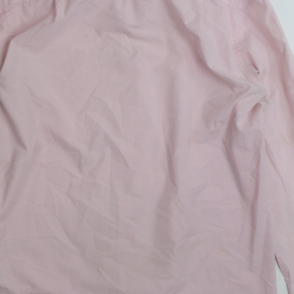 Mens UK Size 16 Marks and Spencer Pink Button-Up Long Sleeve Casual Shirt