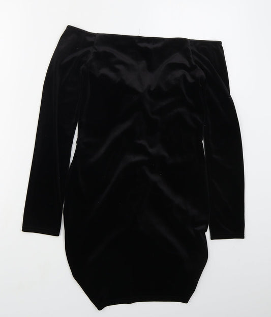 PRETTYLITTLETHING Womens Black Polyester Mini Size 10 Off the Shoulder Pullover