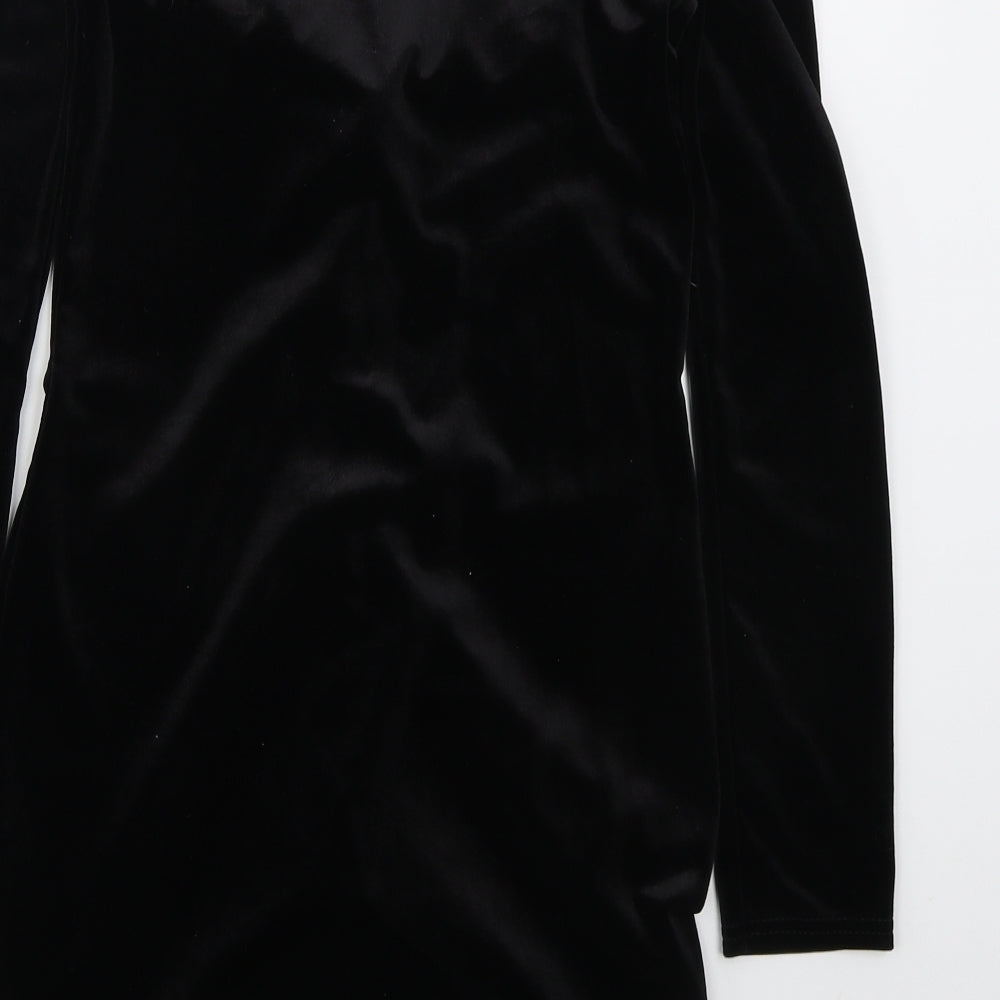 PRETTYLITTLETHING Womens Black Polyester Mini Size 10 Off the Shoulder Pullover