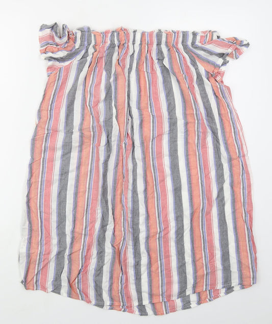 Additional front view of Papaya women’s red striped viscose a-line, size UK 10, off the shoulder pullover