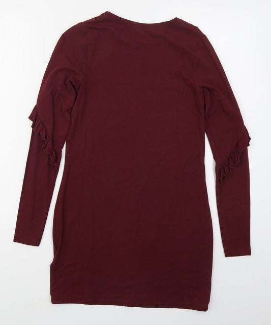 New Look Womens Red Cotton T-Shirt Dress Size 6 Crew Neck Pullover