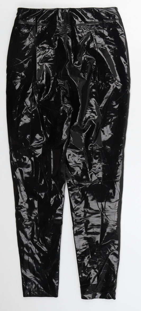 Topshop Womens Black Polyurethane Trousers Size 4 L25 in Regular Zip