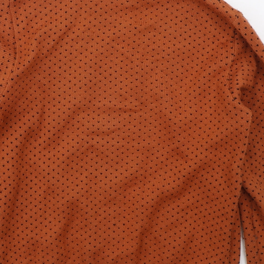 Ouvir Womens Orange Mock Neck Geometric Acrylic Pullover Jumper Size S