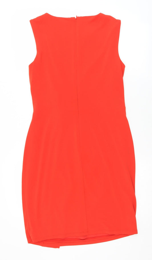 Episode Womens Red Polyester Shift Size S Round Neck Zip