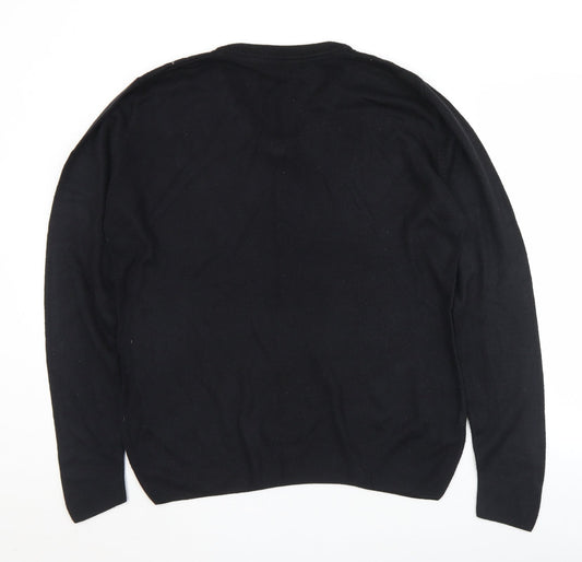 Easy Mens Black V-Neck Acrylic Pullover Jumper Size M