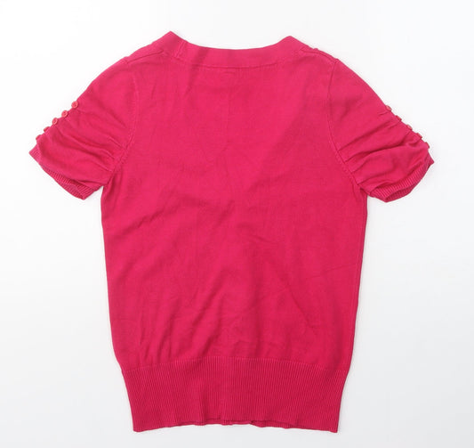 BHS Womens Pink V-Neck Viscose Cardigan Jumper Size 10