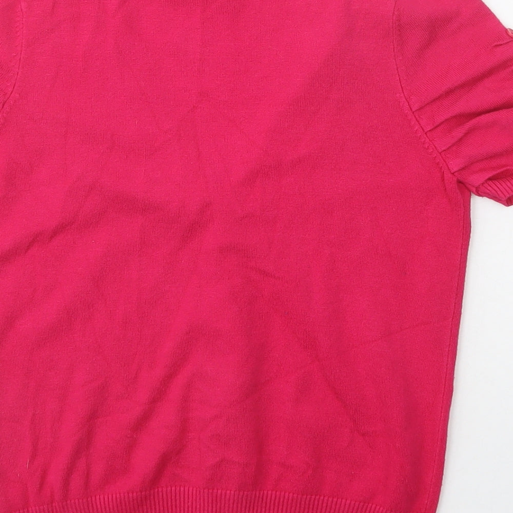 Brand and care label for BHS women’s pink v-neck viscose cardigan jumper, size UK 10