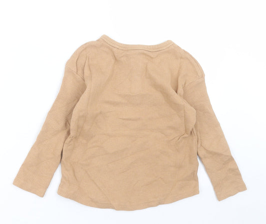 George Boys Brown Cotton Basic Casual Size 3-4 Years Crew Neck Button