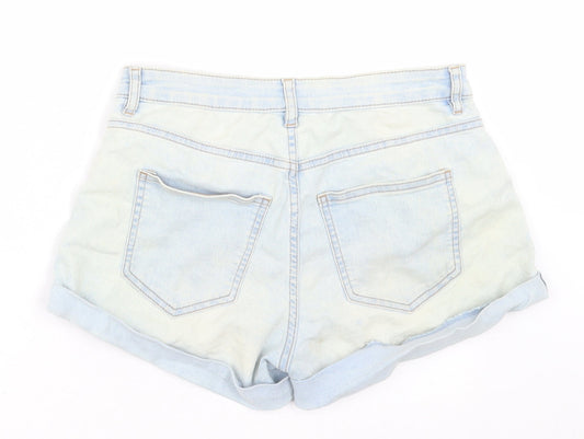 H&M Womens Blue Cotton Boyfriend Shorts Size 8 Regular Button