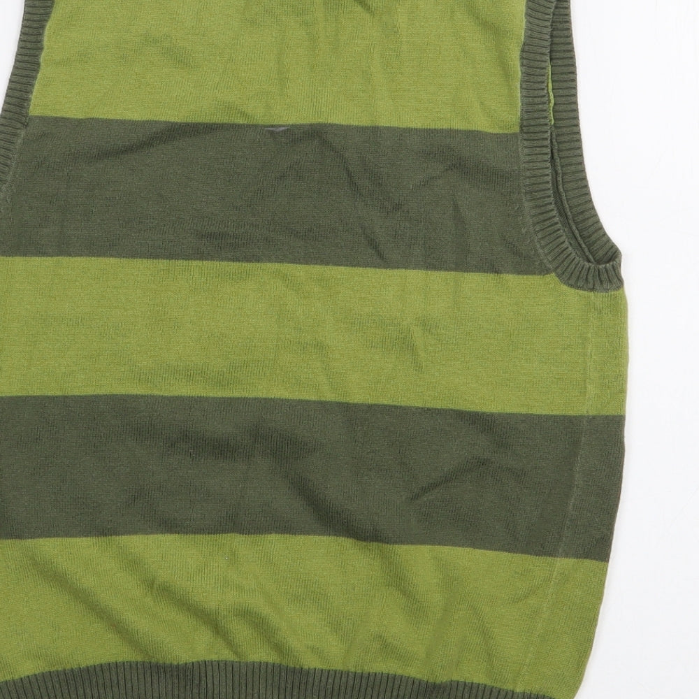 NEXT Boys Green V-Neck Striped Cotton Pullover Jumper Size 10-11 Years