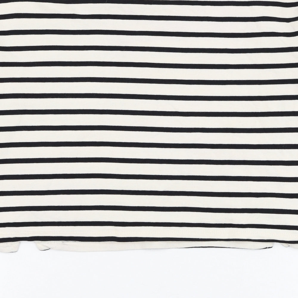 Brand and care label for River Island women’s ivory striped cotton pullover sweatshirt, size UK 6, pullover