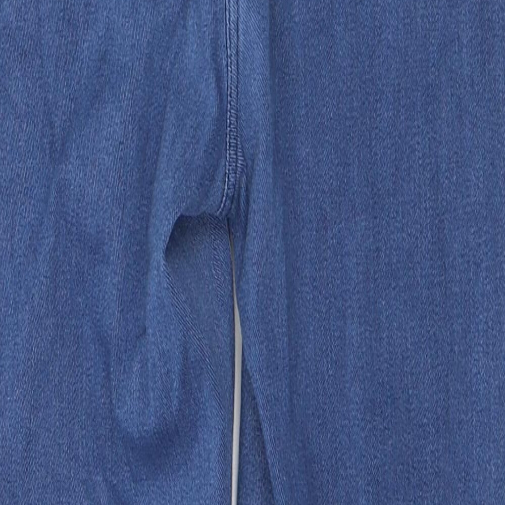 Brand and care label for Next women’s blue cotton skinny jeans, size UK 10, 27-inch leg regular button