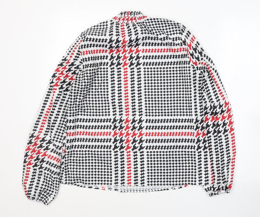 SheIn Womens White Geometric Polyester Basic Blouse Size M Round Neck