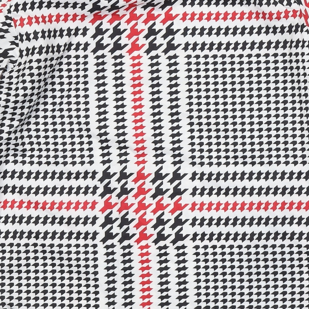 SheIn Womens White Geometric Polyester Basic Blouse Size M Round Neck