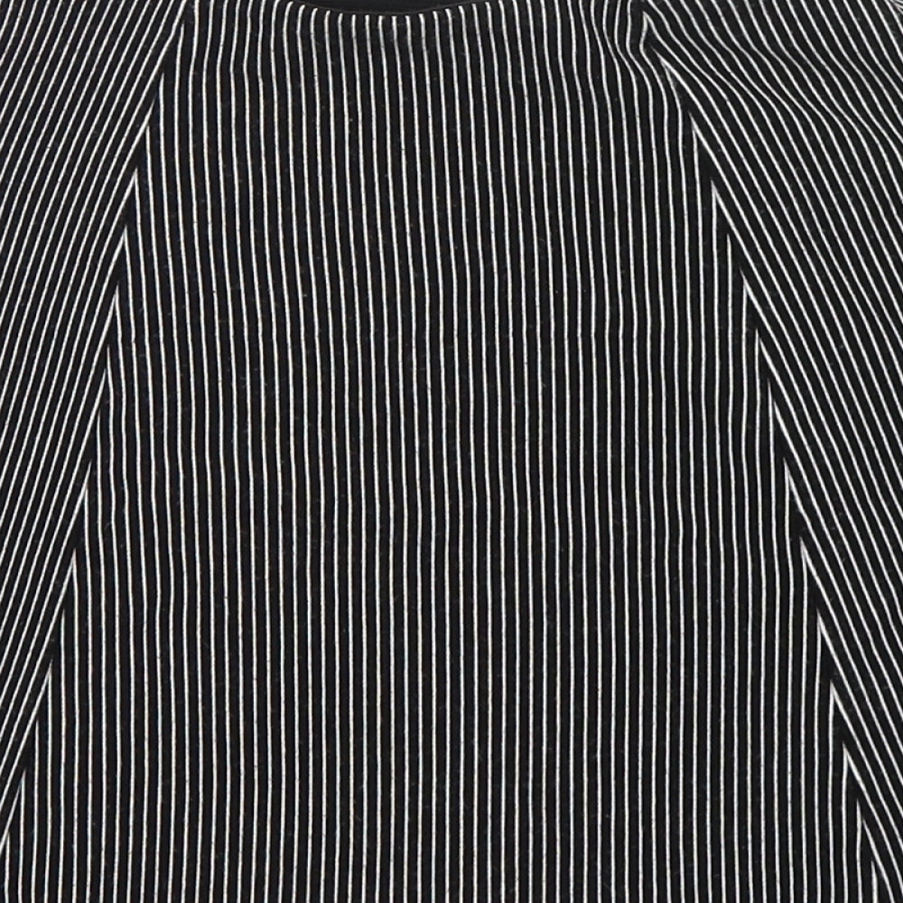 Brand and care label for Bershka women’s black striped cotton mini skirt, size M