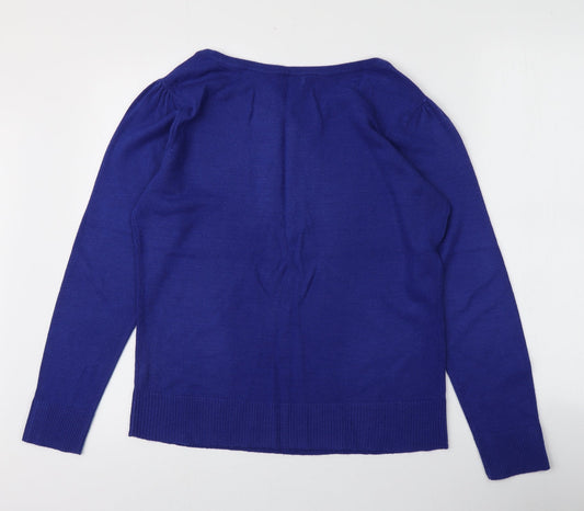 M&Co Womens Blue Round Neck Acrylic Pullover Jumper Size 10