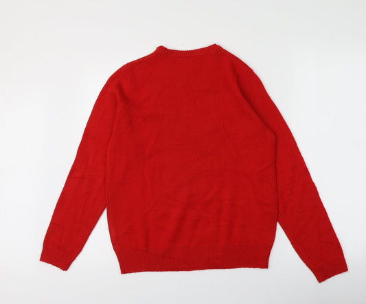 Avenue Womens Red Round Neck Acrylic Pullover Jumper Size 8