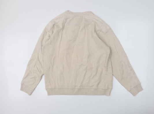 BHS Mens Beige Round Neck Cotton Pullover Jumper Size M