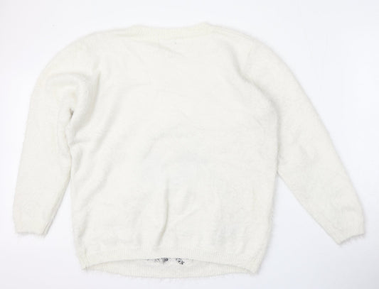 Klass Womens White Round Neck Polyamide Pullover Jumper Size XL