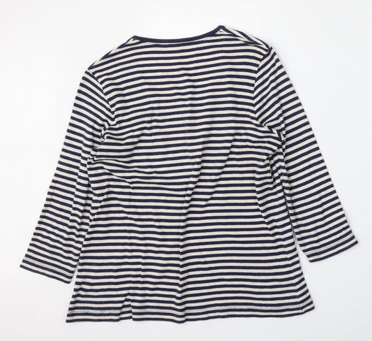 DASH Womens White Striped Polyester Basic T-Shirt Size M Round Neck