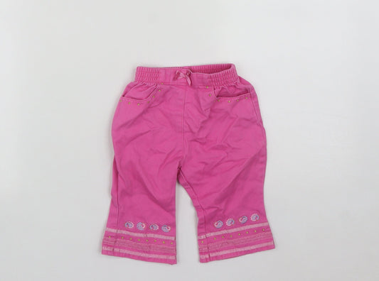 Additional front view of Adams girls’ pink geometric cotton cropped trousers, size 3-6, months