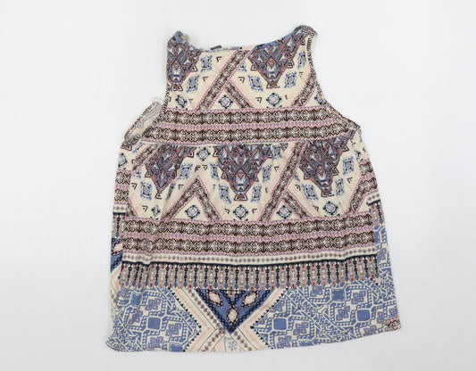 ESMARA Womens Multicoloured Geometric Cotton Basic Tank Size M Scoop Neck