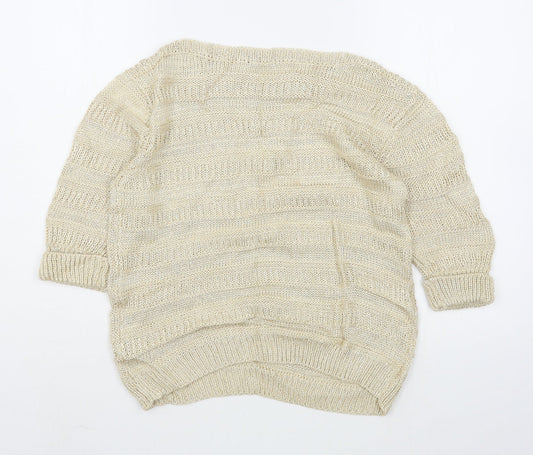 M&Co Womens Beige Boat Neck Acrylic Pullover Jumper Size M