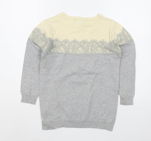 F&F Womens Grey Round Neck Cotton Pullover Jumper Size 8