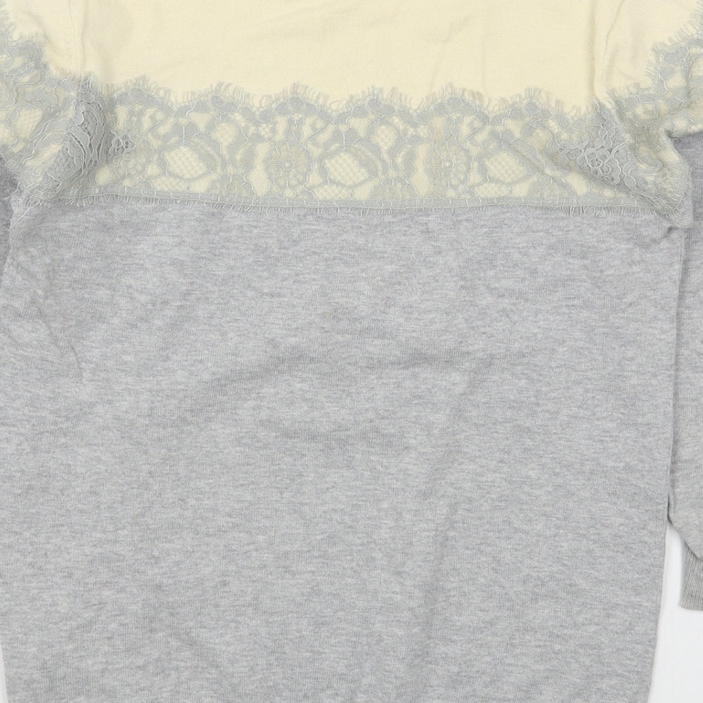 F&F Womens Grey Round Neck Cotton Pullover Jumper Size 8