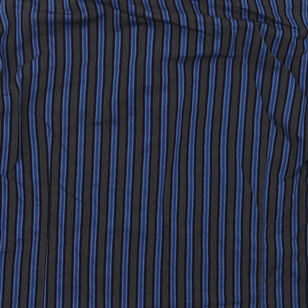 Remus Uomo Mens Blue Striped Cotton Button-Up Size L Collared Button