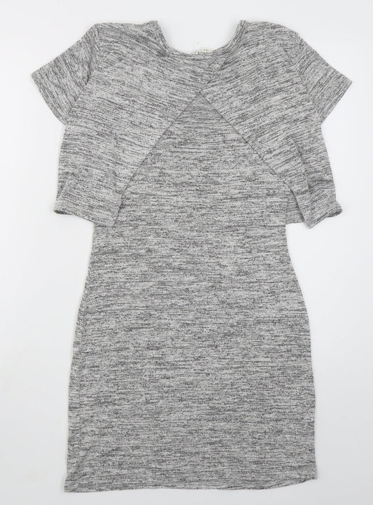 Miss Selfridge Womens Grey Viscose Bodycon Size 6 Crew Neck Pullover