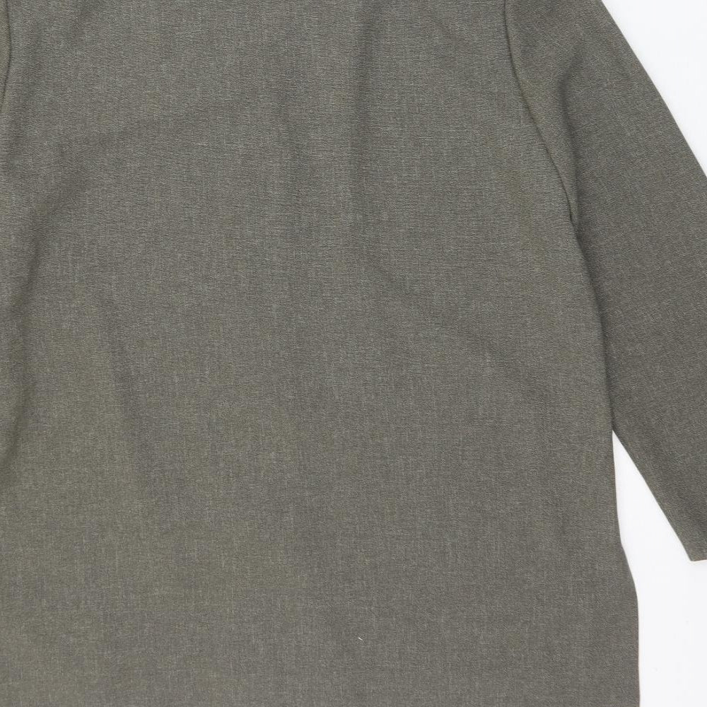 Brand and care label for Alex & Co women’s grey jacket, size UK 14, button