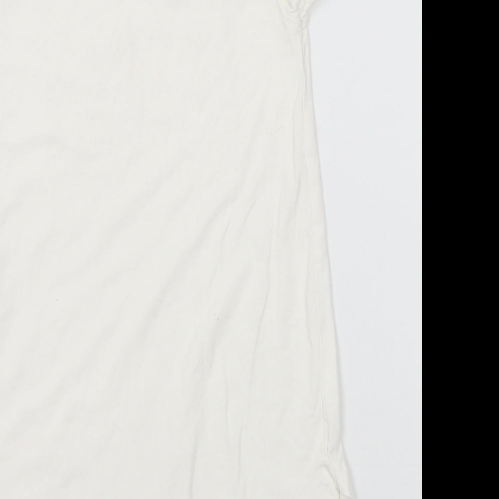 name it Girls White Floral Cotton Tunic T-Shirt Size 6 Years Crew Neck - Slogan