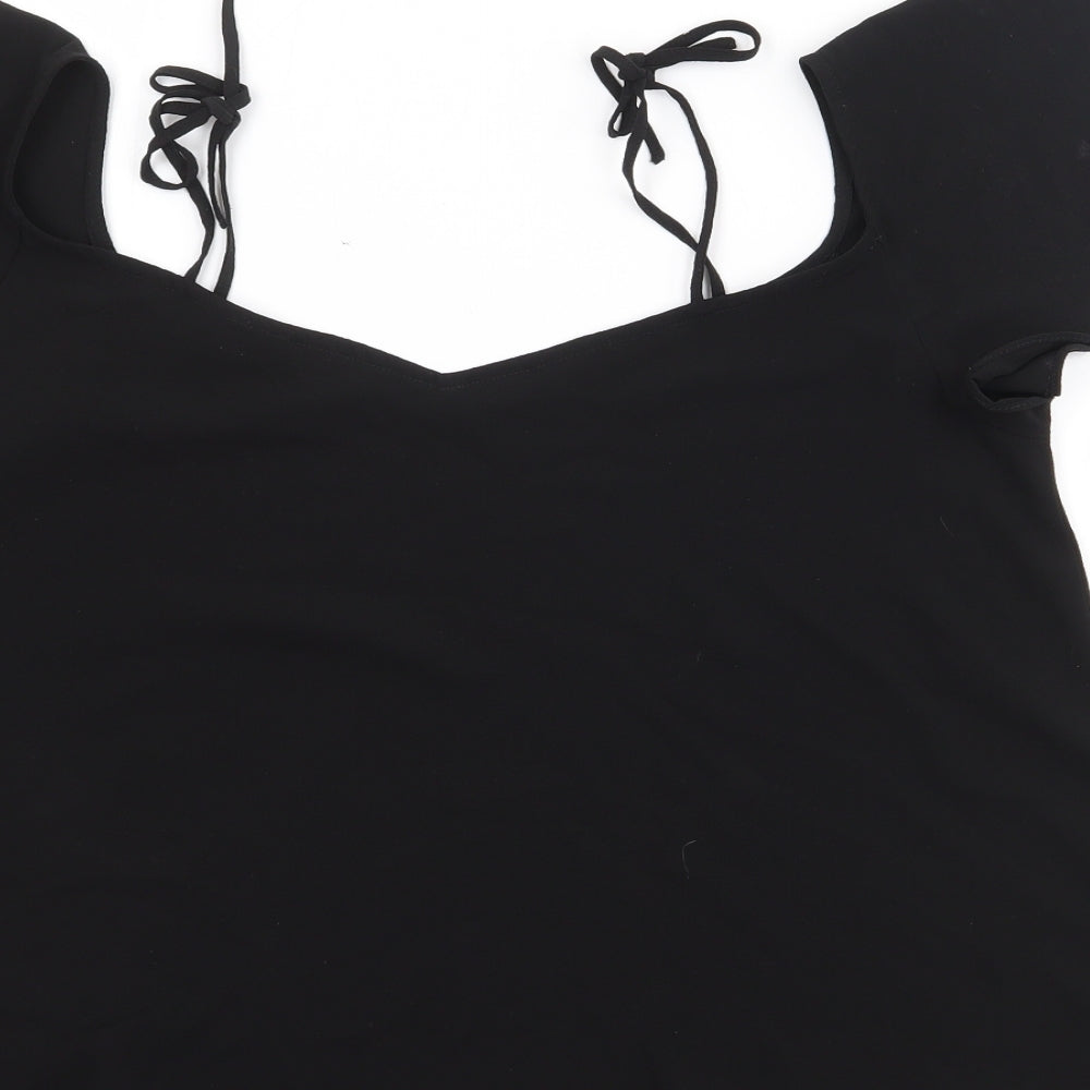 Topshpo Womens Black Polyester Basic Blouse Size 8 V-Neck