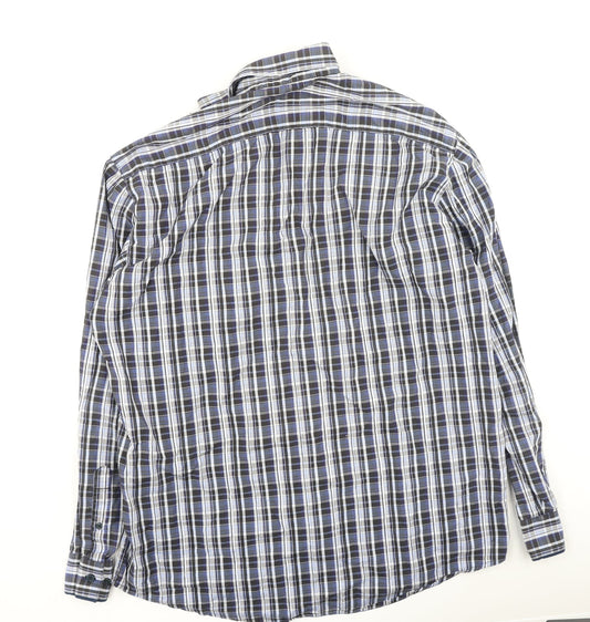 Oakman Mens Blue Plaid Cotton Polo Size L Collared