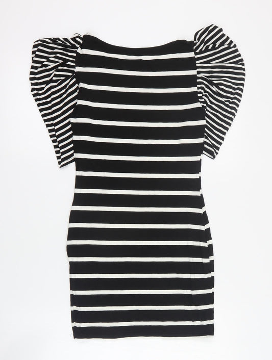 Exhibit Womens Black Striped Viscose Bodycon Size 10 Round Neck Pullover