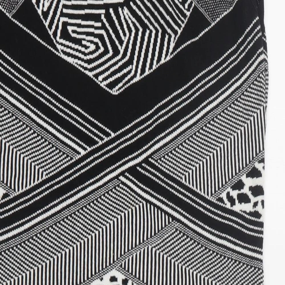 Limited Womens Black Geometric Acrylic Jumper Dress Size 14 V-Neck Pullover