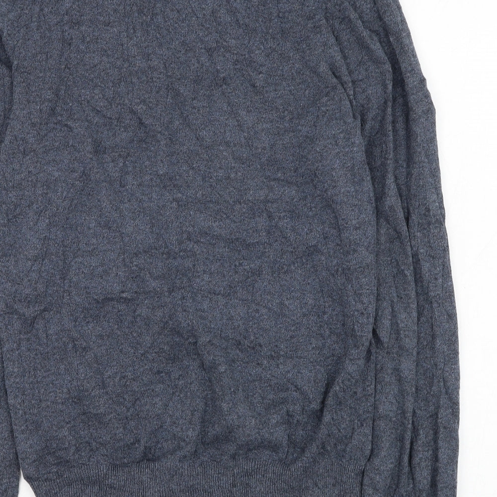 H&M Mens Blue V-Neck Cotton Pullover Jumper Size S