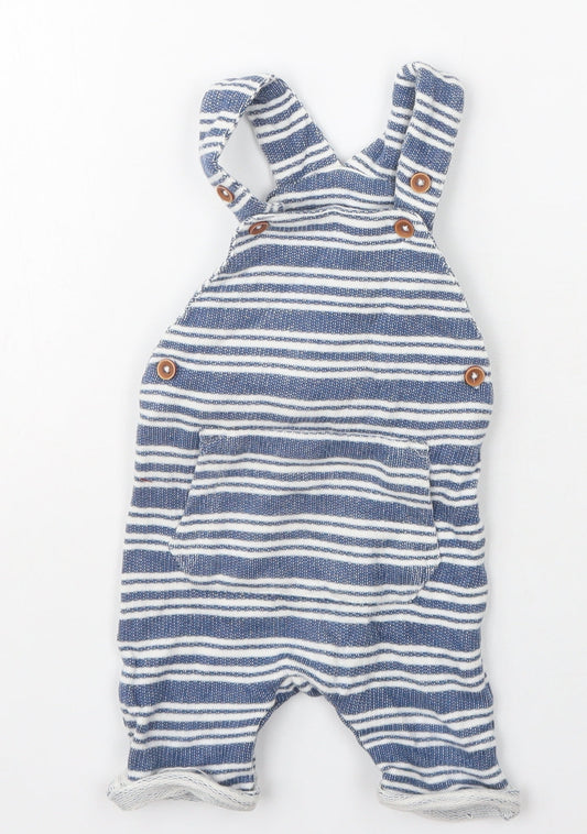 Dunnes Stores Boys Blue Striped Cotton Dungaree One-Piece Size 6-9 Months Button