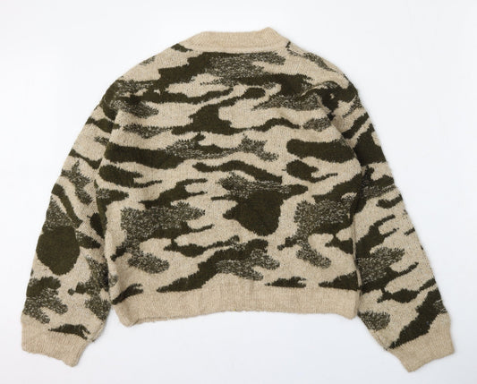Primark Womens Multicoloured Round Neck Camouflage Acrylic Pullover Jumper Size 10