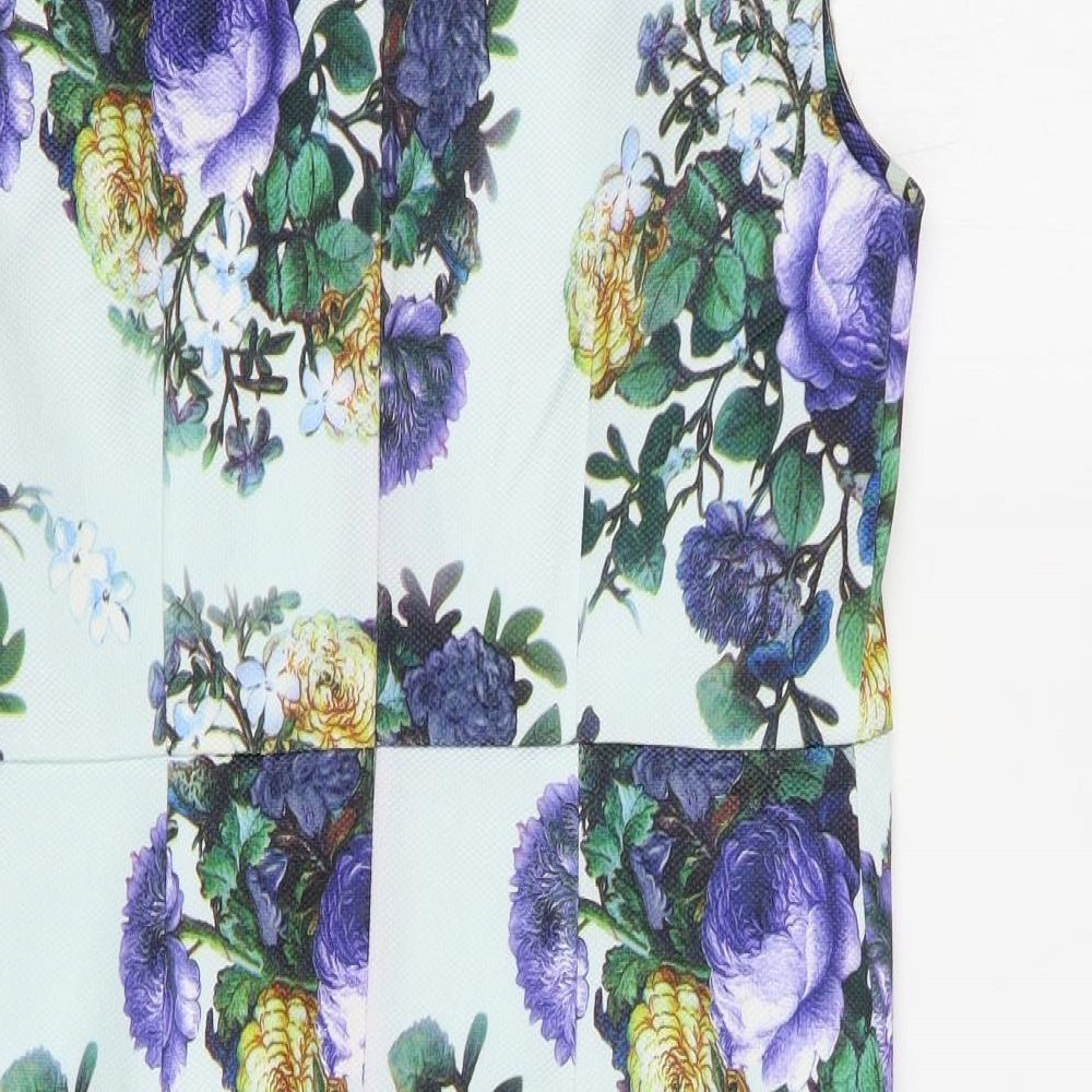 Darling Womens Blue Floral Polyester Pencil Dress Size M Scoop Neck Zip