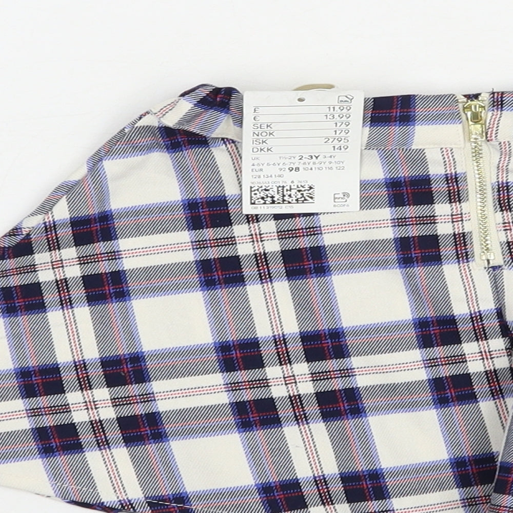 H&M Girls Blue Plaid Polyester Skater Skirt Size 2-3 Years Regular