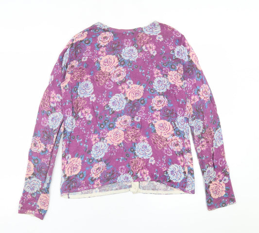 Clements Ribeiro Womens Purple Crew Neck Floral Viscose Cardigan Jumper Size 12